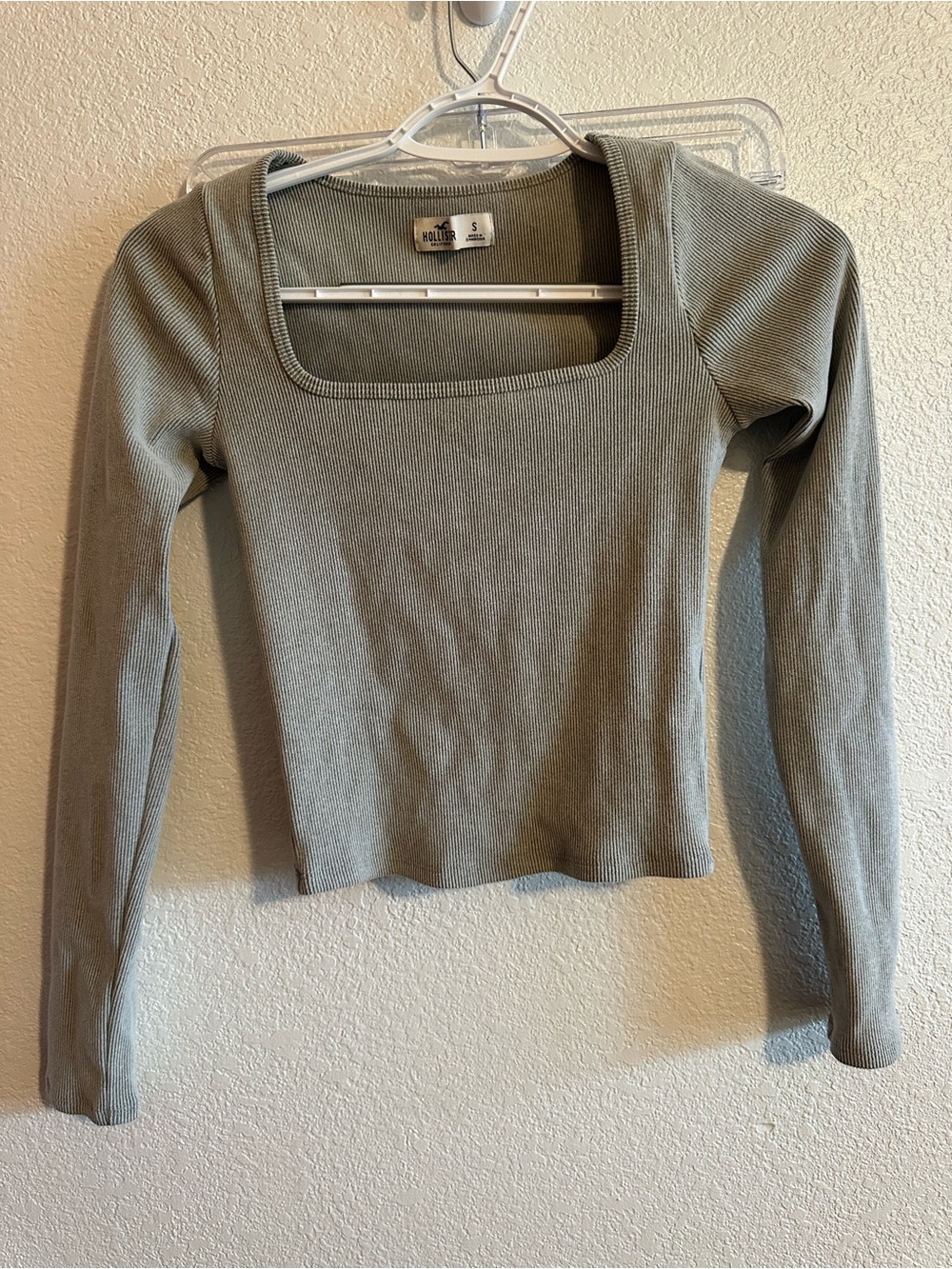 Hollister gray Ribbed Square Neck Long Sleeve Tee